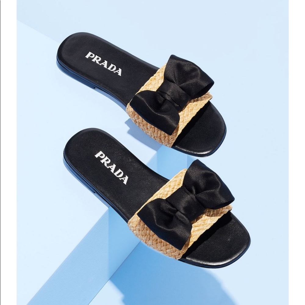 Prada Raffia Bow Sandals